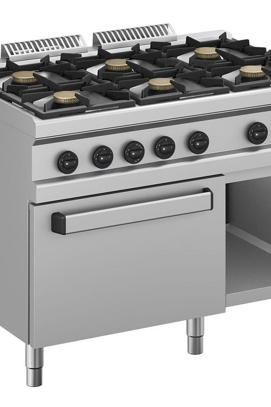 Dark Gray Diverso WR-G6BF-F2 Gas range 6 burners, on gas oven GN 2/1 and cupboard - Contact Us For Availability