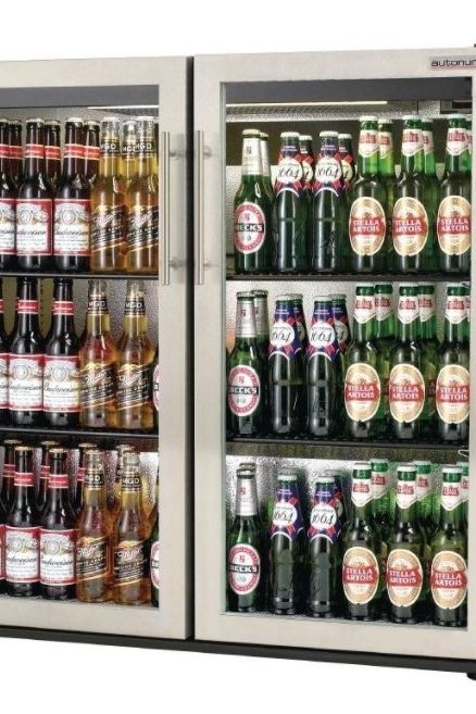 Gray Autonumis RWC00006 EcoChill Maxi Stainless Steel Hinged Glass Double Door Bottle Cooler, 156 x 330ml Bottles - Contact Us For Availability