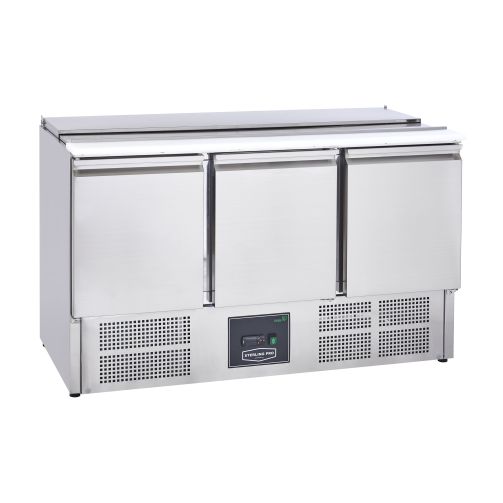 Light Gray Sterling Pro Cobus SPU300SL 3 Door Saladette Hinged Lid & Chop Board, 368 Litres