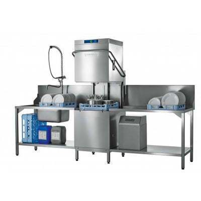 Hobart AMXRW-10B 500mm Basket Hood / Passthrough Dishwasher with Drain Pump, 18 Plates - Contact Us For Availability