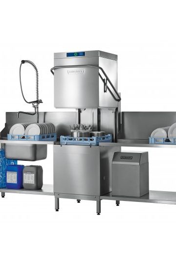Light Slate Gray Hobart AMXRW-10B 500mm Basket Hood / Passthrough Dishwasher with Drain Pump, 18 Plates - Contact Us For Availability