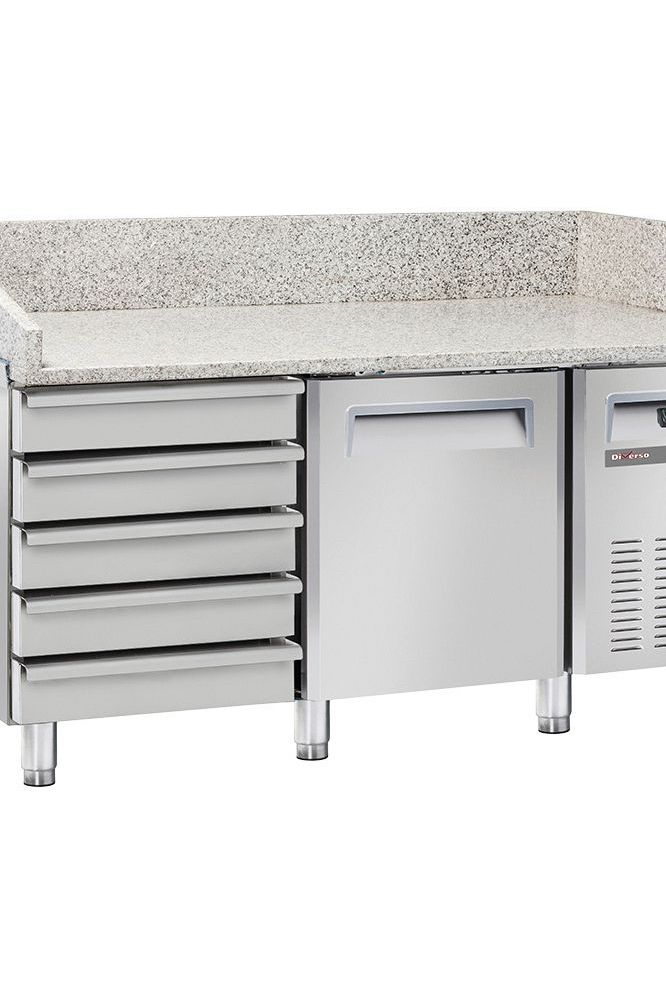 Light Gray Diverso WR-PZ15-51 Refrigerated pizza table, 1 door EN 600x400, 5 neutral drawers EN 600x400 - Contact Us For Availability