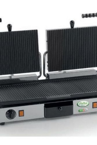 Light Gray Fama PDR3000 Double Ribbed Panini Grill, 3.5kW - Low Stock