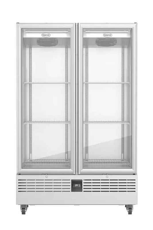 Light Gray Foster FSL800G/11-318 Slimline Double Glass Door Refrigerated Upright Display Cabinet, 800 Litres - In Stock