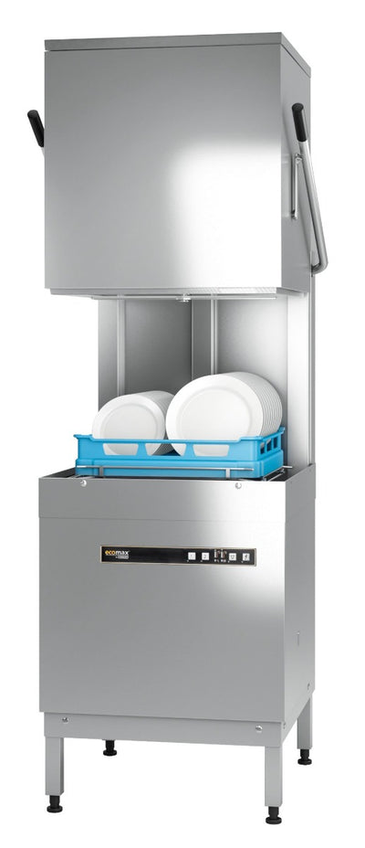Hobart Ecomax H604SW-12B Hood / Passthrough 500mm Basket Frontloading Commercial Dishwasher with Integral Water Softener & Drain Pump, 18 Plate Capacity - Contact Us For Availability
