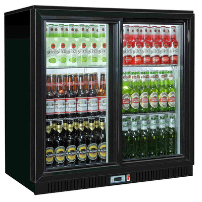 Coolpoint Sliding Glass Double Door Black Bottle Cooler, 174 Bottles