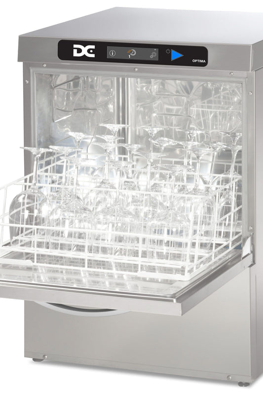 Gray DC OXG50AISD Optima Range 500mm Basket Frontloading Commercial Glasswasher with Break Tank, Integral Softener & Drain Pump - 30 Pint Capacity - Contact Us For Availability