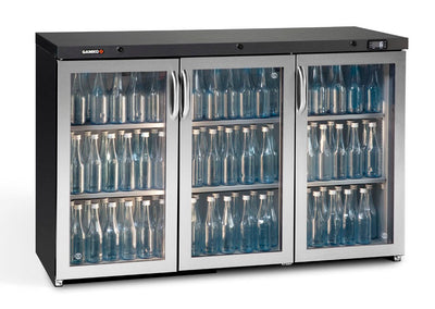 Gamko Maxiglass MG3/315GCS Maxiglass Hinged Stainless Steel Frame Glass Triple Door Undercounter Bottle Cooler, 315 Litres - Contact Us For Availability