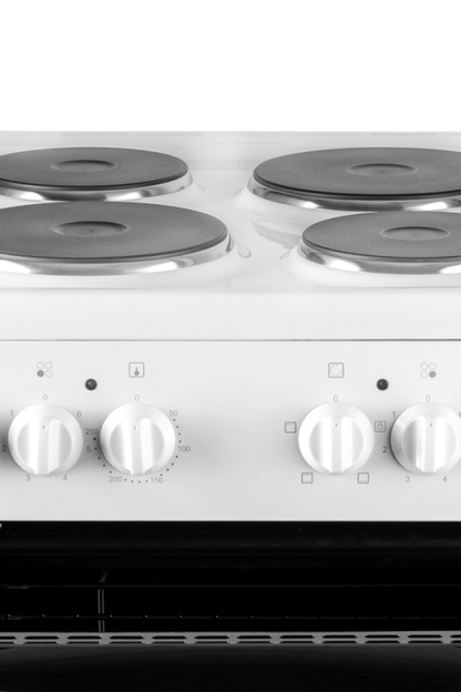 Black SIA 60cm White Electric Cooker With 4 Zone Plate Hob