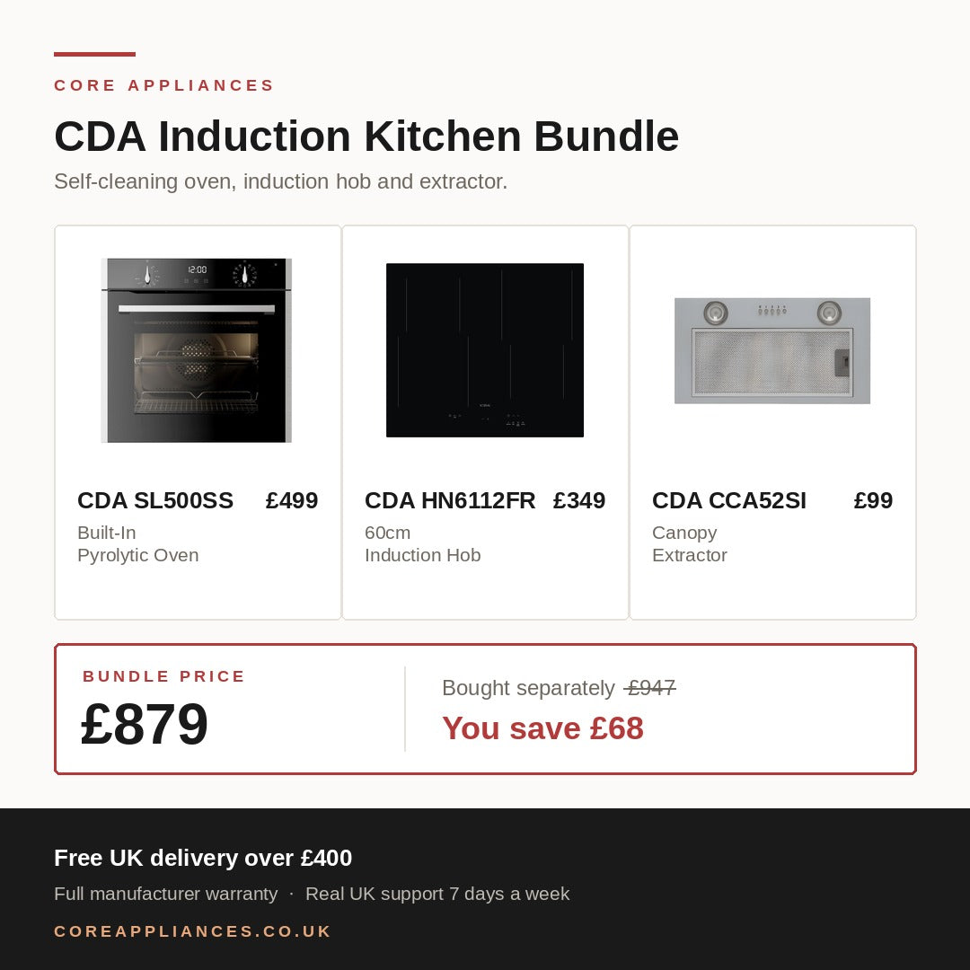 CDA Induction Kitchen Bundle — Pyrolytic Oven, Induction Hob & Extractor