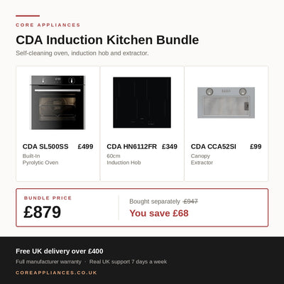 CDA Induction Kitchen Bundle — Pyrolytic Oven, Induction Hob & Extractor