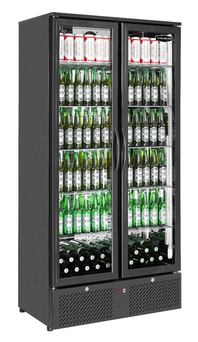 Sterling Pro Green SP220-BK Double Door Black Upright Bottle Cooler, 458 Litres - In Stock