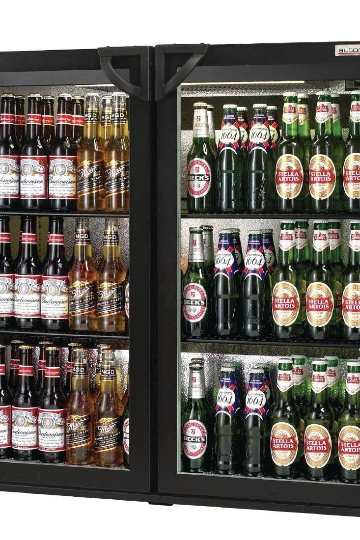 Dark Slate Gray Autonumis RWC10001 EcoChill Maxi Sliding Double Door Black Bottle Cooler, 220 x 330ml Bottles / 301 x 330ml Cans - Contact Us For Availability