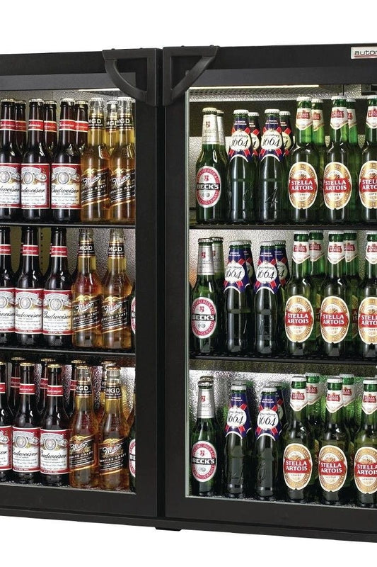 Dark Slate Gray Autonumis RWC10001 EcoChill Maxi Sliding Double Door Black Bottle Cooler, 220 x 330ml Bottles / 301 x 330ml Cans - Contact Us For Availability