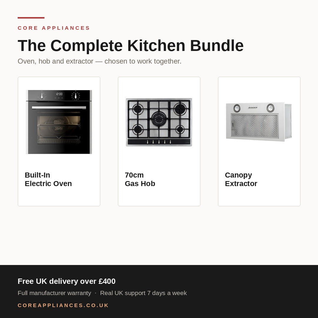 CDA Stainless Steel Kitchen Bundle — Oven, Gas Hob & Extractor