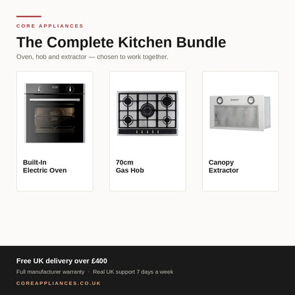CDA Stainless Steel Kitchen Bundle — Oven, Gas Hob & Extractor