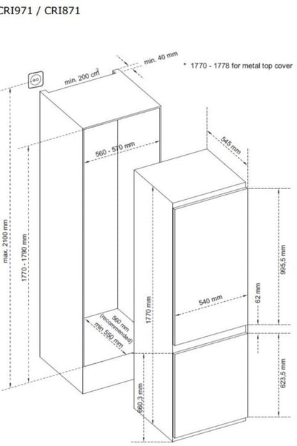 Light Gray CRI971 Integrated 70/30 combination fridge freezer