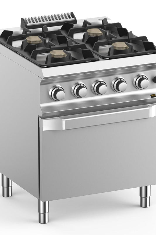 Gray Hobart Ecomax HEFB77FGXL 4 Burner Gas Hob (4 x 7kW) with Gas Oven (6kW), 34kW - Contact Us For Availability