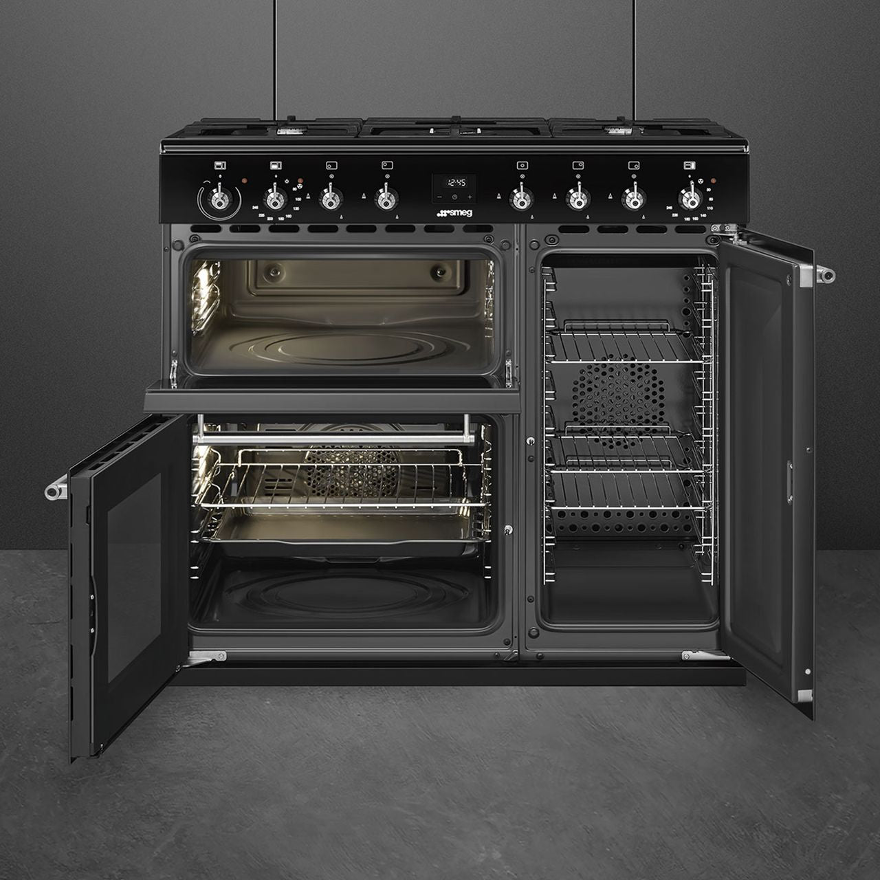 Smeg Concert 90cm Dual Fuel Range Cooker - Black - Core Appliances