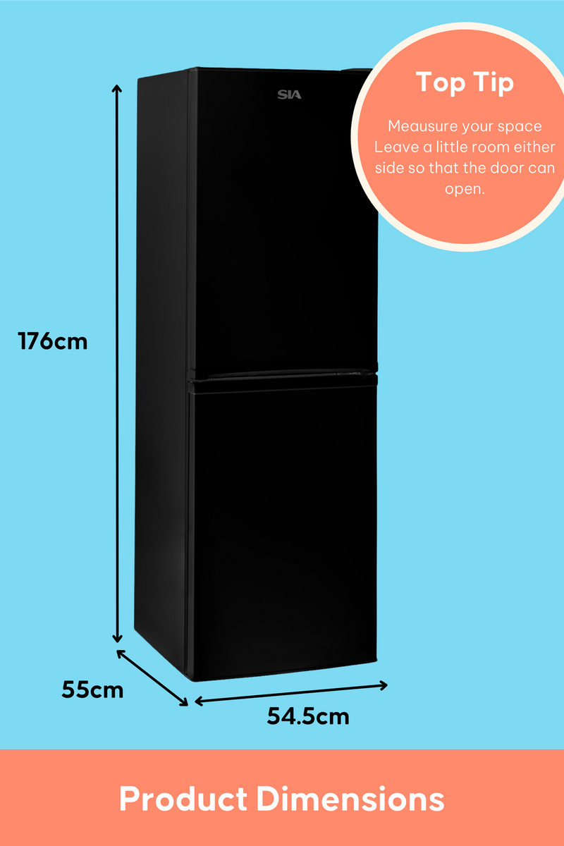 Light Sky Blue SIA 50/50 Split Black Freestanding 252L Combi Fridge Freezer