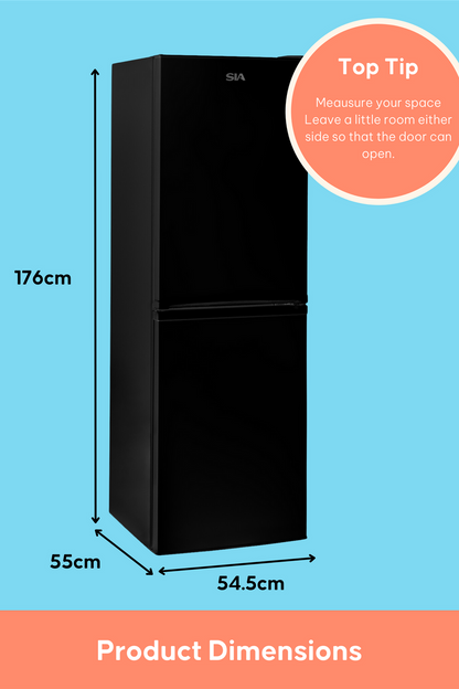Light Sky Blue SIA 50/50 Split Black Freestanding 252L Combi Fridge Freezer