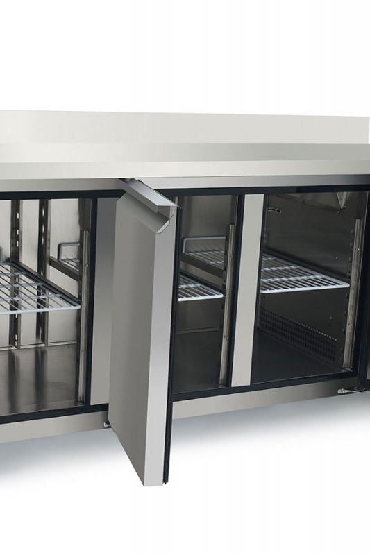 Gray Atosa EPF3432HDSB 3 Door Preparation Counter Fridge with Splash Back, 420 Litres - Contact Us For Availability
