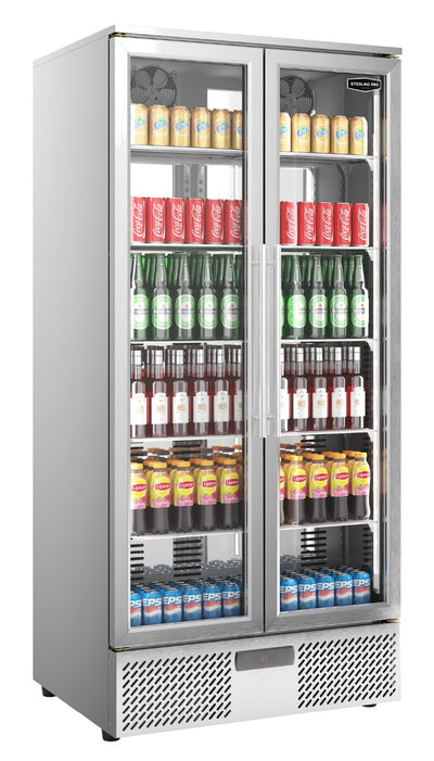 Sterling Pro Green SP220-STS Double Door Stainless Steel Upright Bottle Cooler, 458 Litres - In Stock