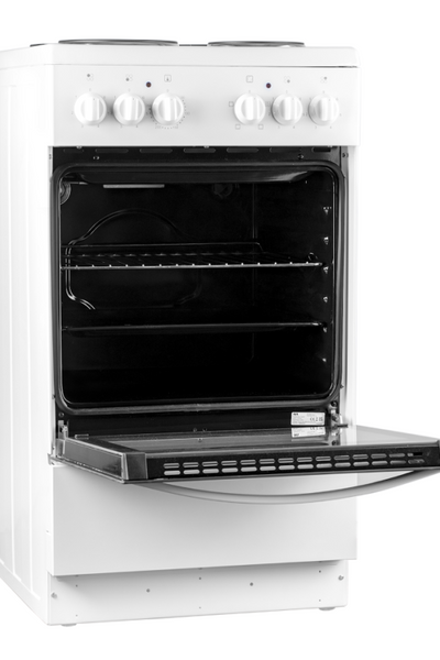 Light Gray SIA 50cm Freestanding Electric Single Cavity Cooker, Solid Plate Hob In White