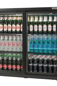 Dark Slate Gray Autonumis RQC10001 Maxi Black Sliding Double Door Bottle Cooler, 240 x 330ml Bottles / 320 x 330ml Cans - Contact Us For Availability