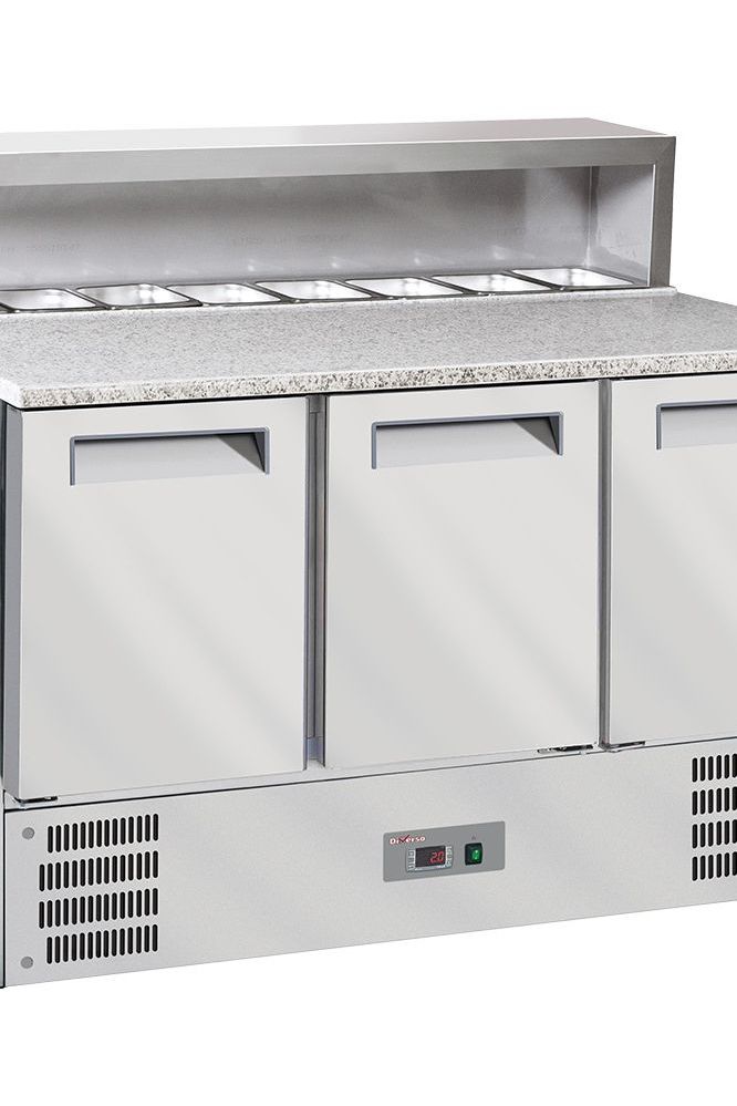 Light Gray Diverso WR-SRP6-Z3 Refrigerated pizza table 3 doors GN1/1, refrigerated structure 8x GN1/6-150 mm - Contact Us For Availability