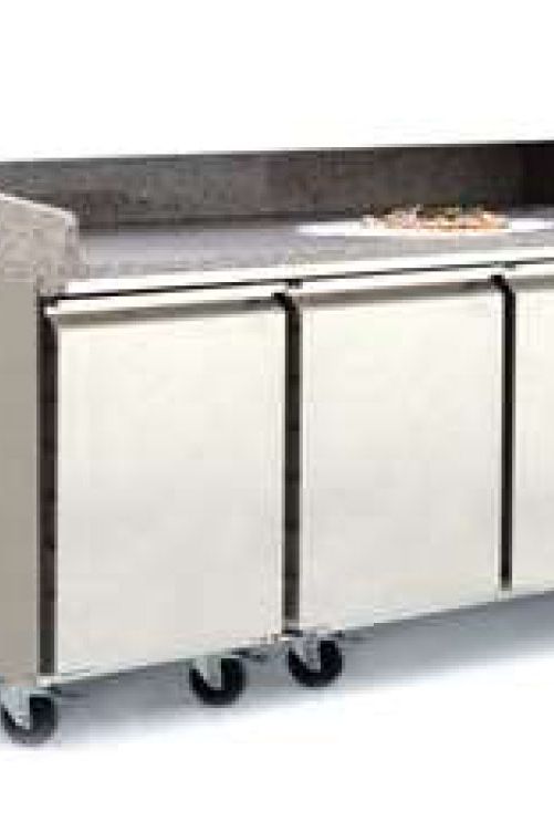 Light Gray Atosa EPF3485GR + VRX2000/330 3 Door Pizza Preparation Counter Fridge with VRX Unit & GN Pans, 375 Litres - Contact Us For Availability