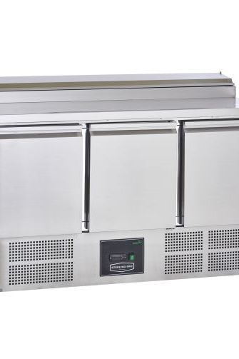 Light Gray Sterling Pro Cobus SPU300PZ 3 Door Preparation Counter 8 x GN1/6, 392 Litres - In Stock
