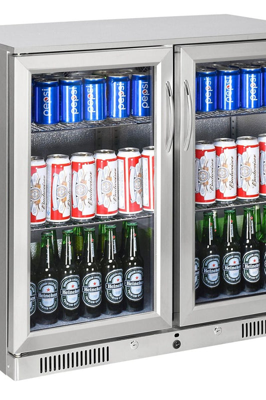 Gray Sterling Pro Green SP2HC-STS Double Door Stainless Steel Bottle Cooler, 180 x 330ml Bottles - In Stock