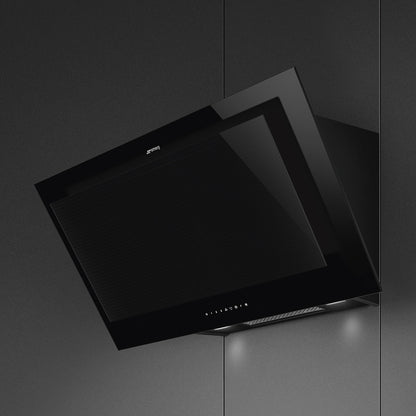 Black SMEG Linea Angled Chimney Hood, 900 mm