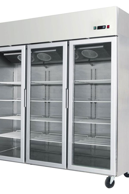 Gray Atosa YCF9409GR Slimline Glass Triple Door Upright Freezer, 1390 Litres - Contact Us For Availability