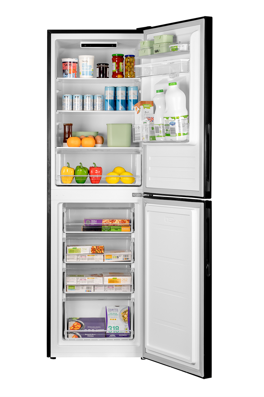 Light Gray SIA Freestanding 252L Fridge Freezer with Water Dispenser in Matte Black