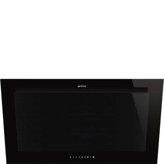 Black SMEG Linea Angled Chimney Hood, 900 mm