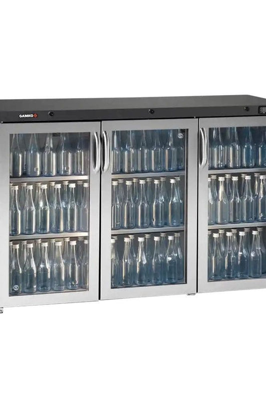 Dark Slate Gray Gamko LG3-315GCS Maxiglass Low Height Stainless Steel Framed Glass Triple Door Bottle Cooler, 338 Litres - Contact Us For Availability