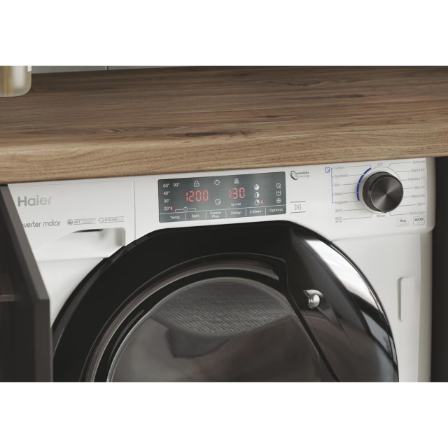 Haier HWQ90B416FWB-UK Integrated 9kg 1600rpm Washing Machine – White - Core Appliances