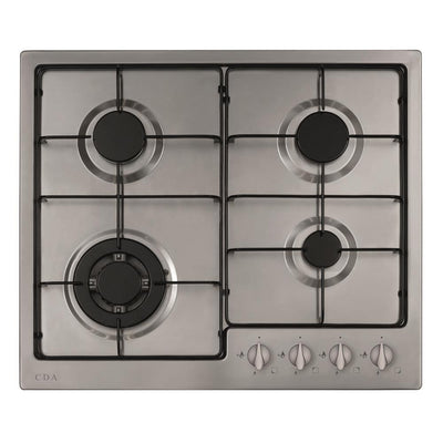 CDA 60cm Four Burner Gas Hob with Cast Iron Supports - Stainless Steel