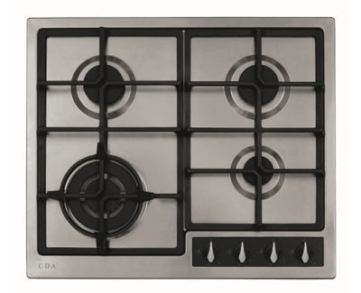 CDA 60cm Four Burner Gas Hob with Wok Burner - Stainless Steel