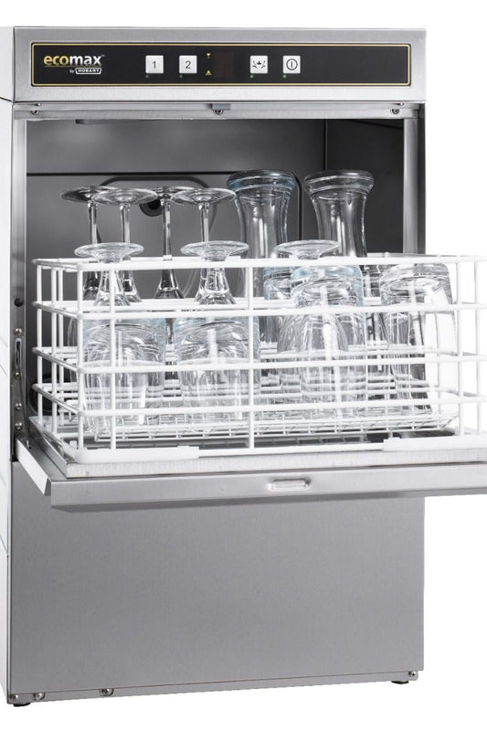 Light Slate Gray Hobart Ecomax G404-12C 390mm Basket Frontloading Commercial Glasswasher with Drain Pump, 16 Pint Capacity - Contact Us For Availability
