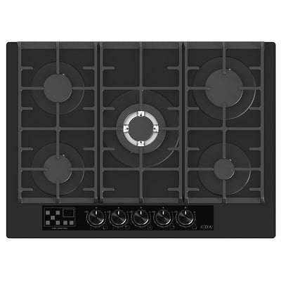 CDA 70cm Five Burner Gas on Glass Hob - Matt Black