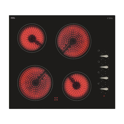 CDA 60cm Four Zone Ceramic Hob - Black Glass
