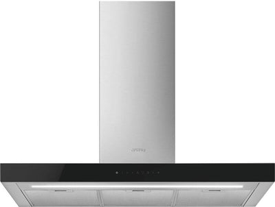 Smeg 90cm T-Shaped Chimney Cooker Hood - Black Glass