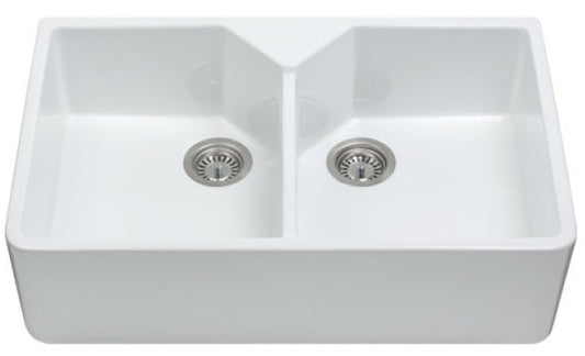 Light Gray KC12WH CDA Ceramic Belfast style double bowl sink