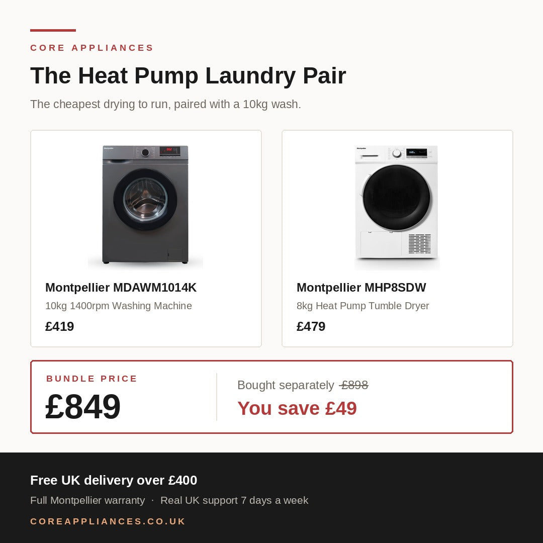 Montpellier Heat Pump Laundry Bundle — 10kg Washing Machine & 8kg Heat Pump Dryer