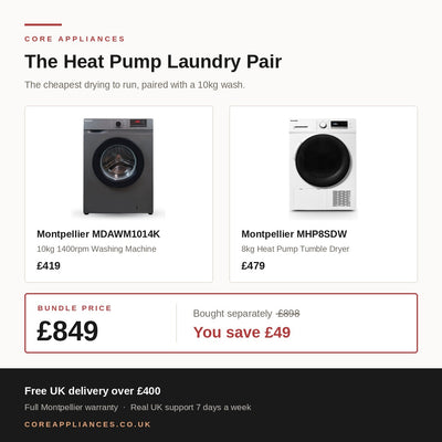 Montpellier Heat Pump Laundry Bundle — 10kg Washing Machine & 8kg Heat Pump Dryer