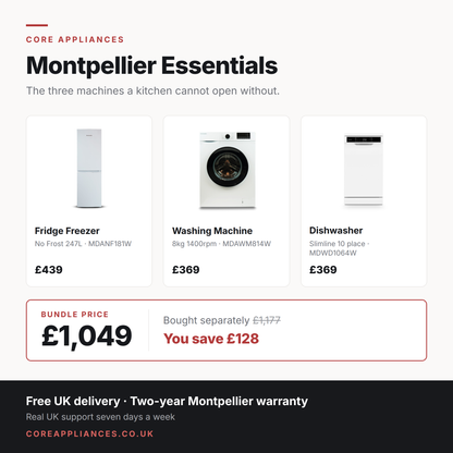 Montpellier essentials bundle — fridge freezer, washing machine and dishwasher, £1,049