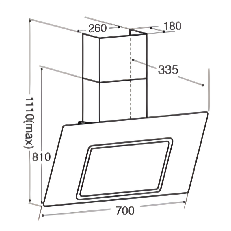 CDA 70cm Angled Chimney Extractor Hood - Black - Core Appliances
